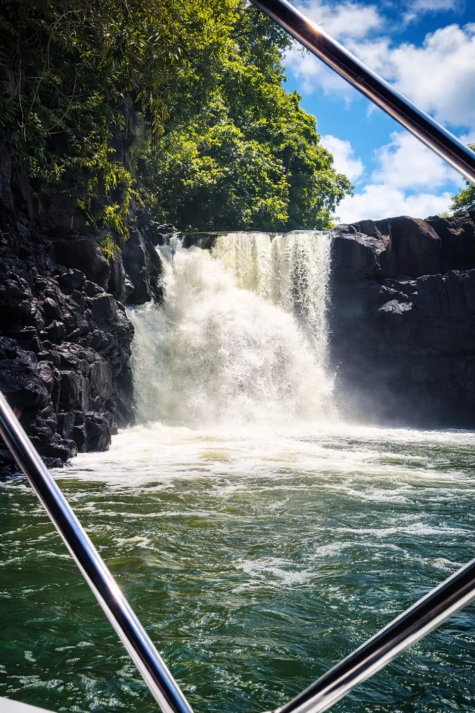 GRSE waterfall seen from a speedboat in Mauritius